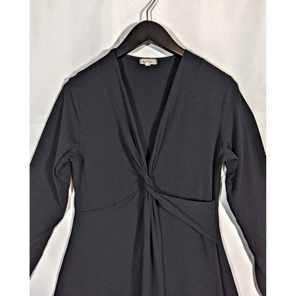 Mod-O-Doc Long Sleeve Wrap Dress Women's M Tie Front Stretch Knee Length - Black - Picture 3 of 8
